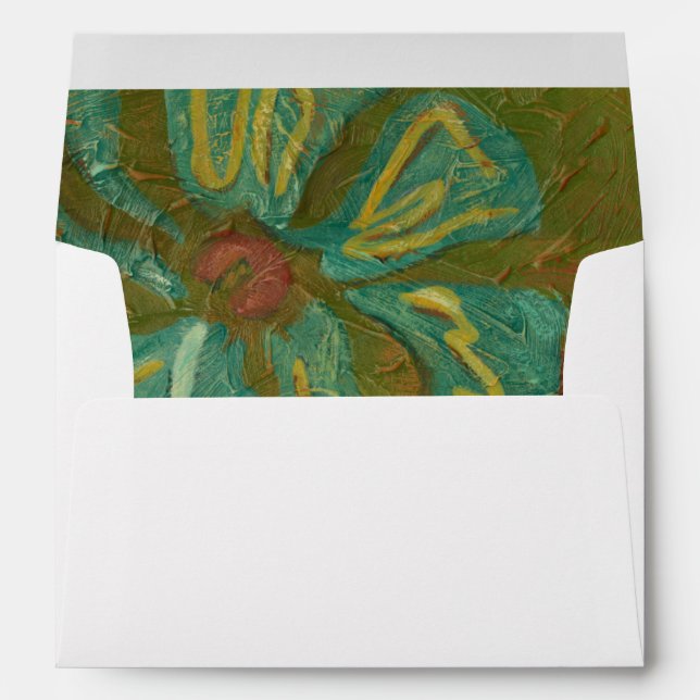 Aqua and Burnt Orange Flowers on Green Background Envelopes (Back (Bottom))