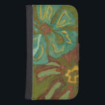 Aqua and Burnt Orange Flowers on Green Background Samsung S4 Wallet Case<br><div class="desc">Heavy paint strokes punctuate this piece by Chariklia Zarris. Aqua and burnt orange flowers loom large on a lime green background. A great piece to help you start your art collection!</div>