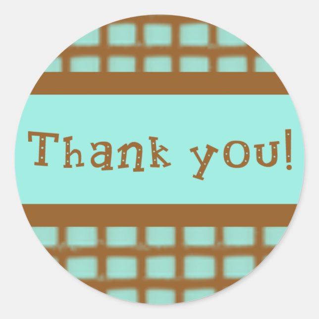 Aqua and Chocolate Brown Thank You Stickers (Front)