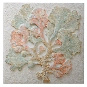 Aqua and Coral Coastal Sea Branch Art Tile