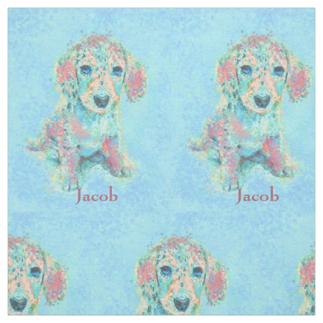 aqua and coral dachshund personalizable fabric (Swatch)