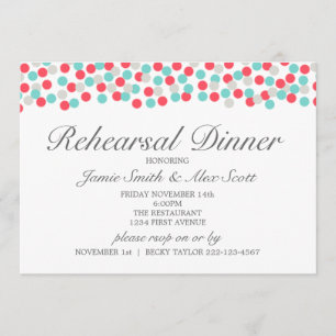 Aqua and Coral Polka Dot Rehearsal Dinner Invite