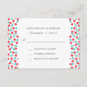 Aqua and Coral Polka Dot Wedding Response Card