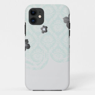 aqua and cream fleur elegant damask iPhone 11 case