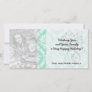 aqua and cream fleur elegant damask holiday card