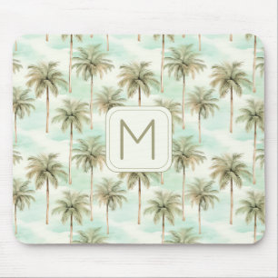 Aqua and Cream Tropical Palm Tree Monogram Mouse Mat