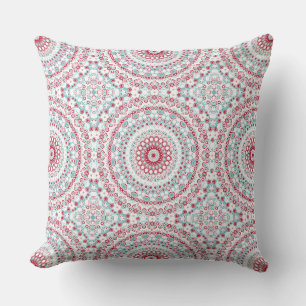 Aqua and Crimson Mandala Pattern Cushion