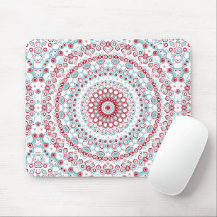 Aqua and Crimson Mandala Pattern Mouse Mat