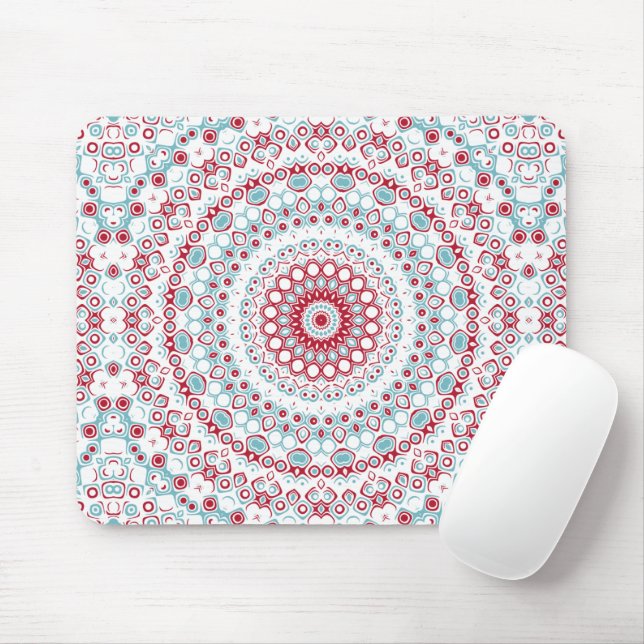 Aqua and Crimson Mandala Pattern Mouse Mat (With Mouse)
