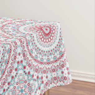 Aqua and Crimson Mandala Pattern Tablecloth