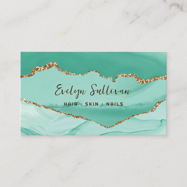aqua and gold agate business card (Front)