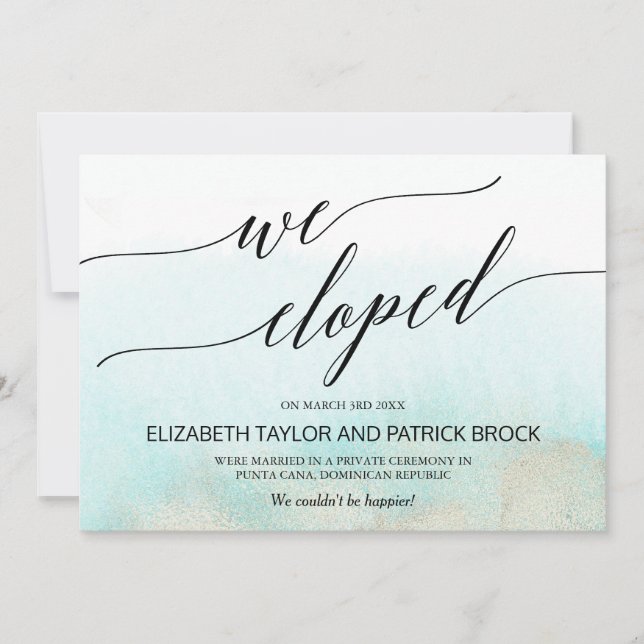 Aqua and Gold Beach Elopement Announcement (Front)
