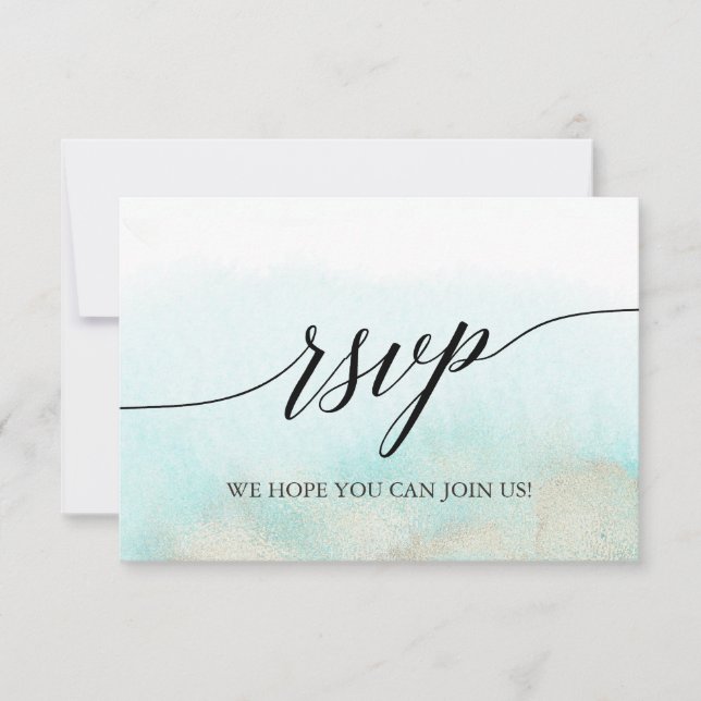 Aqua and Gold Beach Song Request RSVP Card (Front)