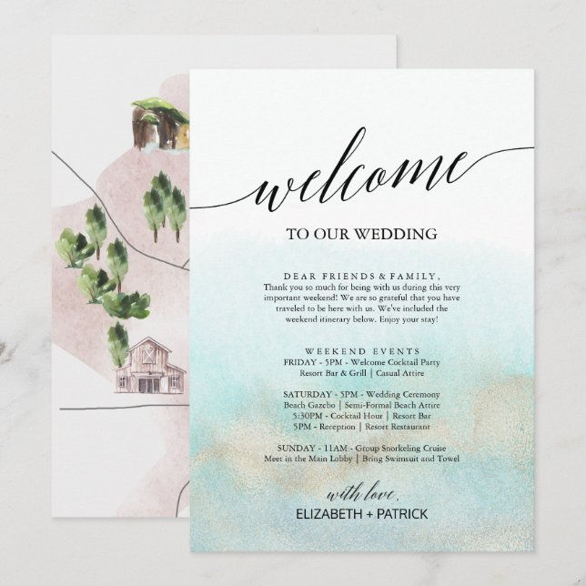 Aqua and Gold Beach Welcome Letter Itinerary & Map (Front/Back)