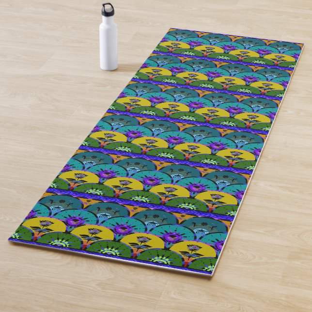 Aqua and Gold Boho Sunrise | Soothing Colours Yoga Mat (In Situ)