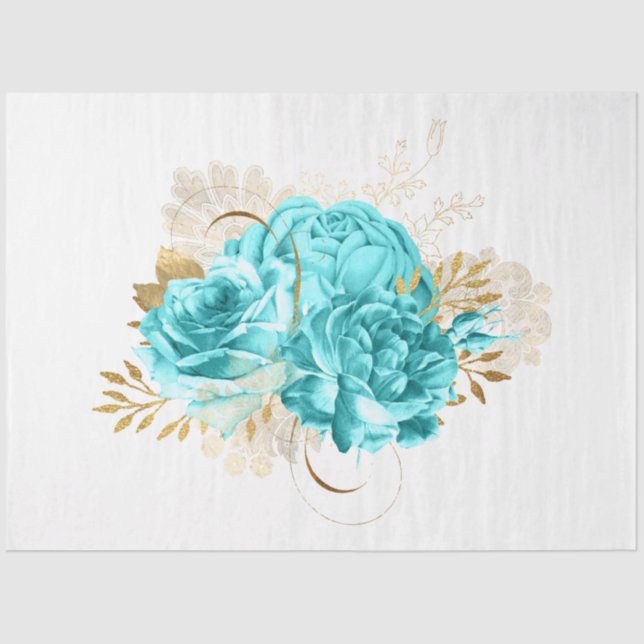 Aqua and Gold Floral Design 20 Tissue Paper (Front)
