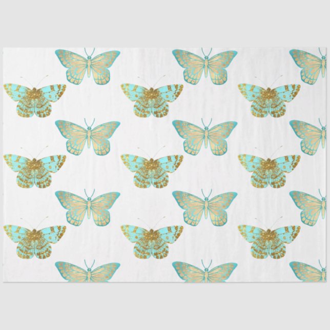 Aqua and Gold Floral Design 2 Tissue Paper (Front)