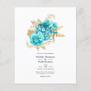 Aqua and Gold Floral Wedding Invitation Flyer