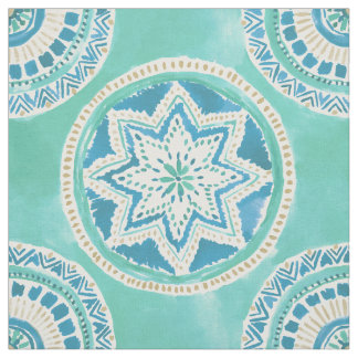 Aqua and Gold MIGHTY MEDALLION Mandala Fabric