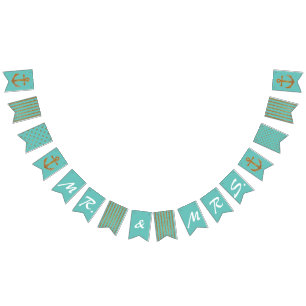 Aqua and Gold Nautical Wedding Bunting Bunting