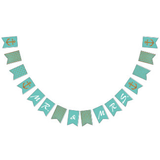 Aqua and Gold Nautical Wedding Bunting Bunting