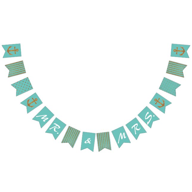 Aqua and Gold Nautical Wedding Bunting Bunting (All)