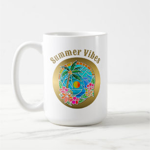Aqua and Gold Ocean Palm Tree Summer Landscape Coffee Mug