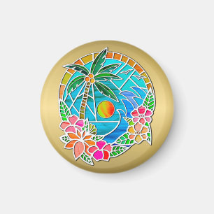 Aqua and Gold Ocean Palm Tree Summer Landscape Magnet