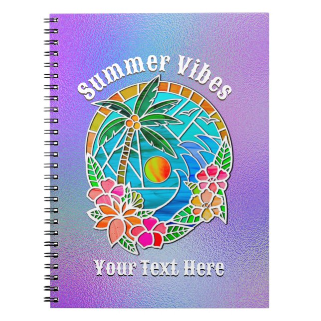 Aqua and Gold Ocean Palm Tree Summer Landscape Notebook (Front)