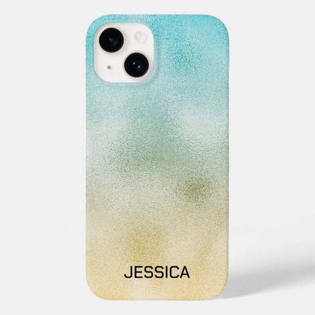 Aqua and Gold Ombre Foil Case-Mate iPhone Case (Back)