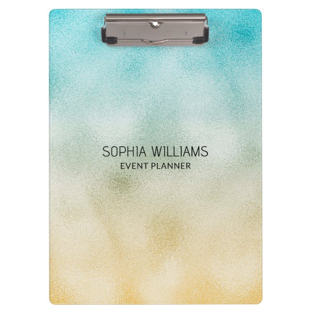 Aqua and Gold Ombre Foil Clipboard (Front)