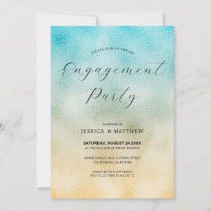 Aqua and Gold Ombre Foil  Engagement Invitation