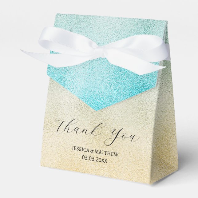 Aqua and Gold Ombre Foil Favour Box (Front Side)