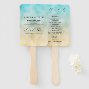 Aqua and Gold Ombre Foil Hand Fan