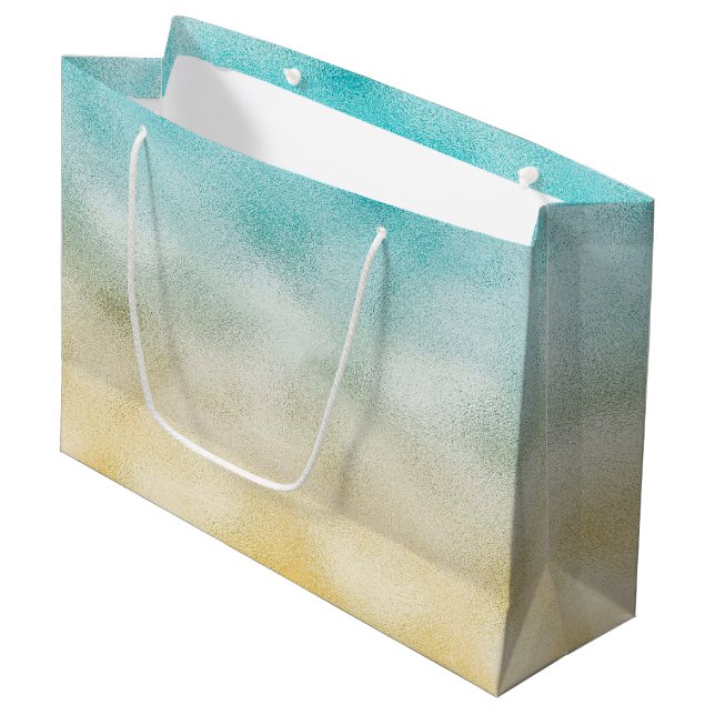 Aqua and Gold Ombre Foil Large Gift Bag (Front Angled)