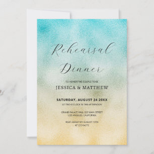 Aqua and Gold Ombre Foil  Rehearsal   Invitation