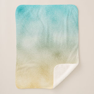 Aqua and Gold Ombre Foil Sherpa Blanket