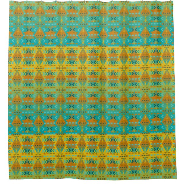 Aqua and Gold Ombre, Southwestern Shower Curtain (Front)