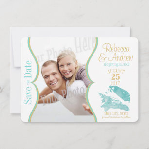 Aqua and Gold Seashell Save the Date