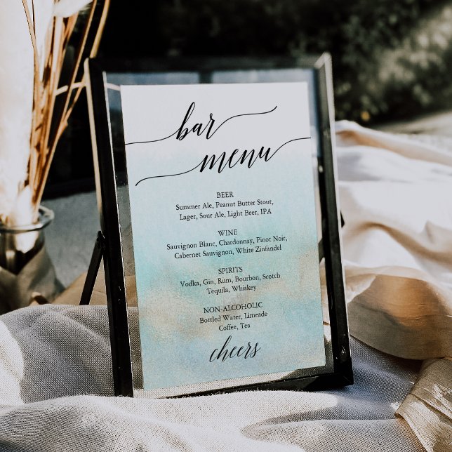 Aqua and Gold Watercolor Beach Bar Menu Sign (Aqua and Gold Watercolor Beach Bar Menu Sign)