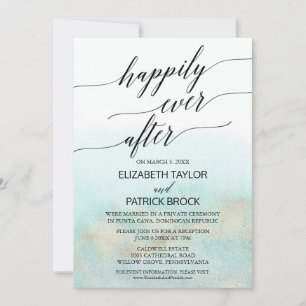 Aqua and Gold Watercolor Beach Elopement Invitation