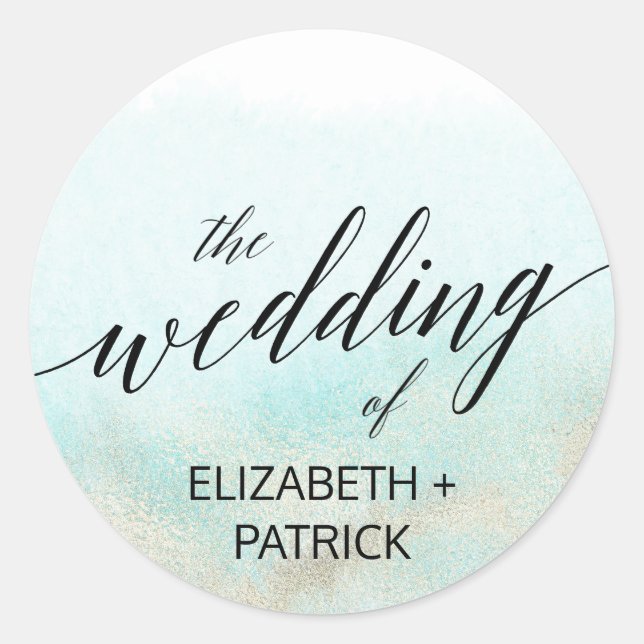 Aqua and Gold Watercolor Beach Envelope Seals (Front)