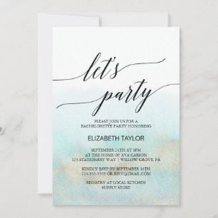Aqua and Gold Watercolor Beach Let's Party Invitation
