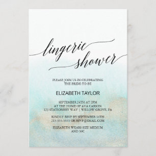 Aqua and Gold Watercolor Beach Lingerie Shower Invitation