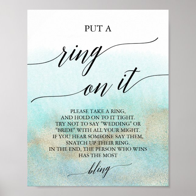 Aqua and Gold Watercolor Beach Ring Game Sign (Front)