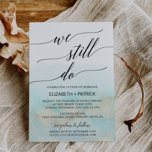 Aqua and Gold Watercolor Beach Vow Renewal Invitation