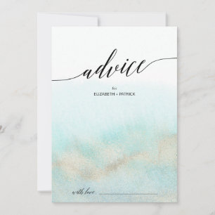 Aqua and Gold Watercolor Beach Wedding Advice Card
