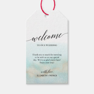Aqua and Gold Watercolor Beach Wedding Welcome Gift Tags