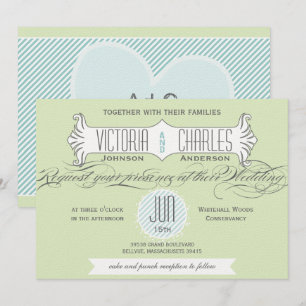 Aqua and Green Vintage Modern Typography Wedding Invitation