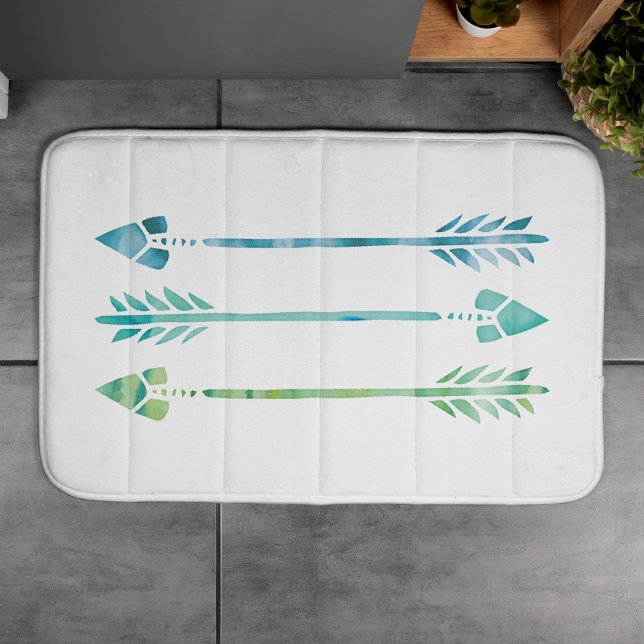 Aqua and Green Watercolor Arrows Bath Mat (Creator Uploaded)